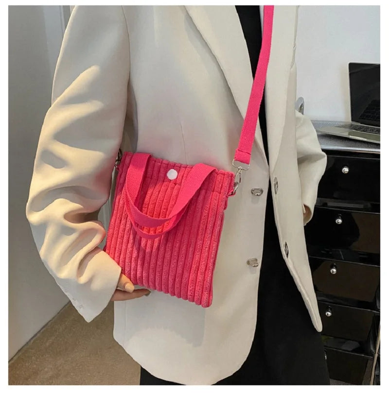 ISKYBOB Mini Tote Bag Women Corduroy Zipper Shoulder Bag Spring Summer New Fashion Handbag Single Shoulder Bag Crossbody Small