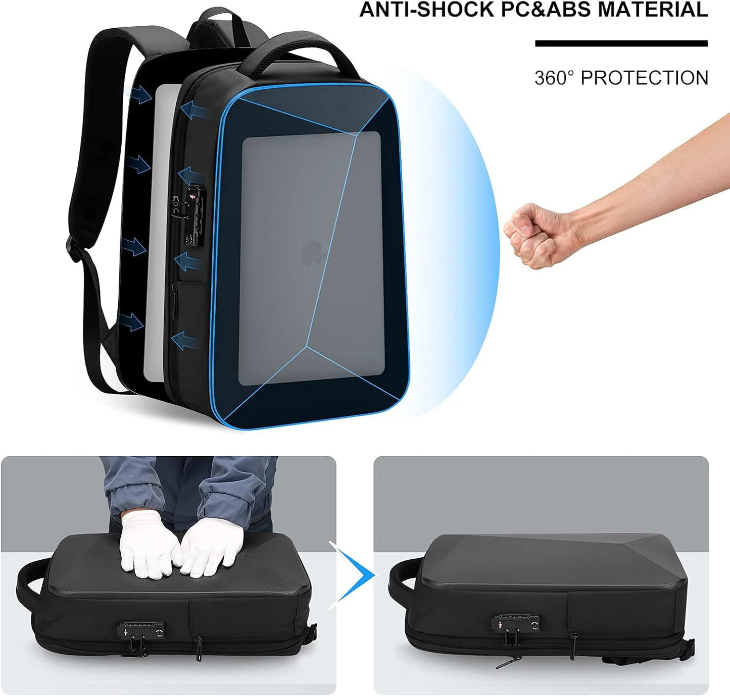 15.6inch Laptop Backpack Expandable Hard Shell Bag TSA Anti-theft Waterproof mochilas de hombre USB Charging Business Travel Bag