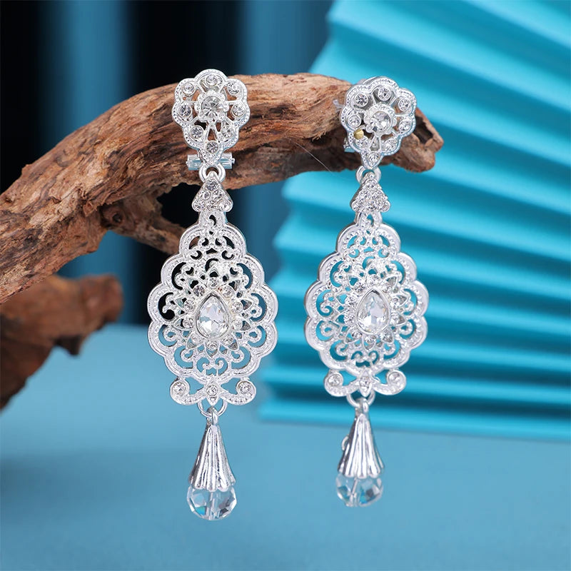 Light Luxury Set Drop Gemstone Cutout Design Earrings Moroccan Girls Gold-Plated Earrings Pendant Bride Wedding jewelry