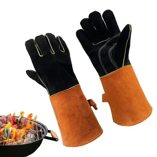 1 pair of BBQ Gloves kitchen  High Temperature Resistance Oven Mitts Fireproof Barbecue Heat Insulation Microwave Oven Gloves