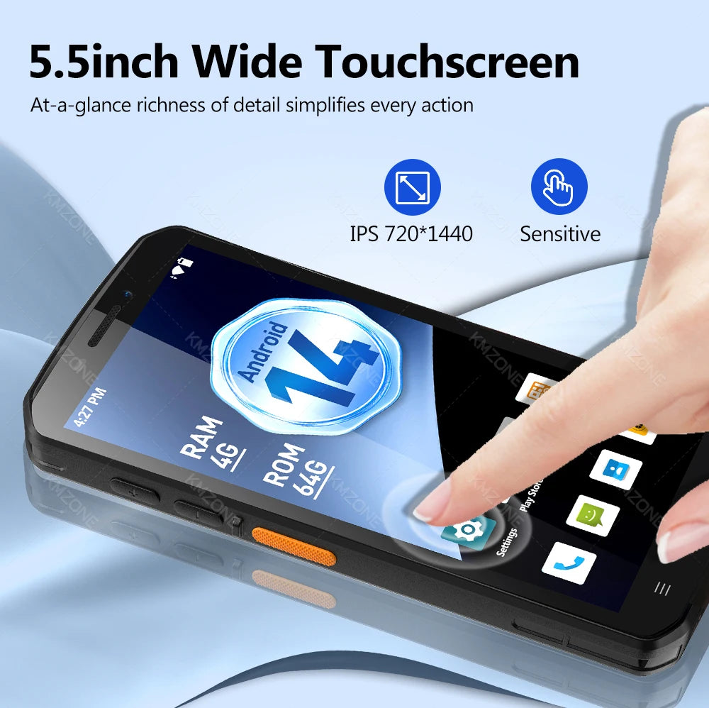 MTK6765 PDA Terminal Android 14 with NFC 4G64G Wifi GPS 1D 2D QR Barcode Scanner Reader Data Collector Mobile Warehouse device