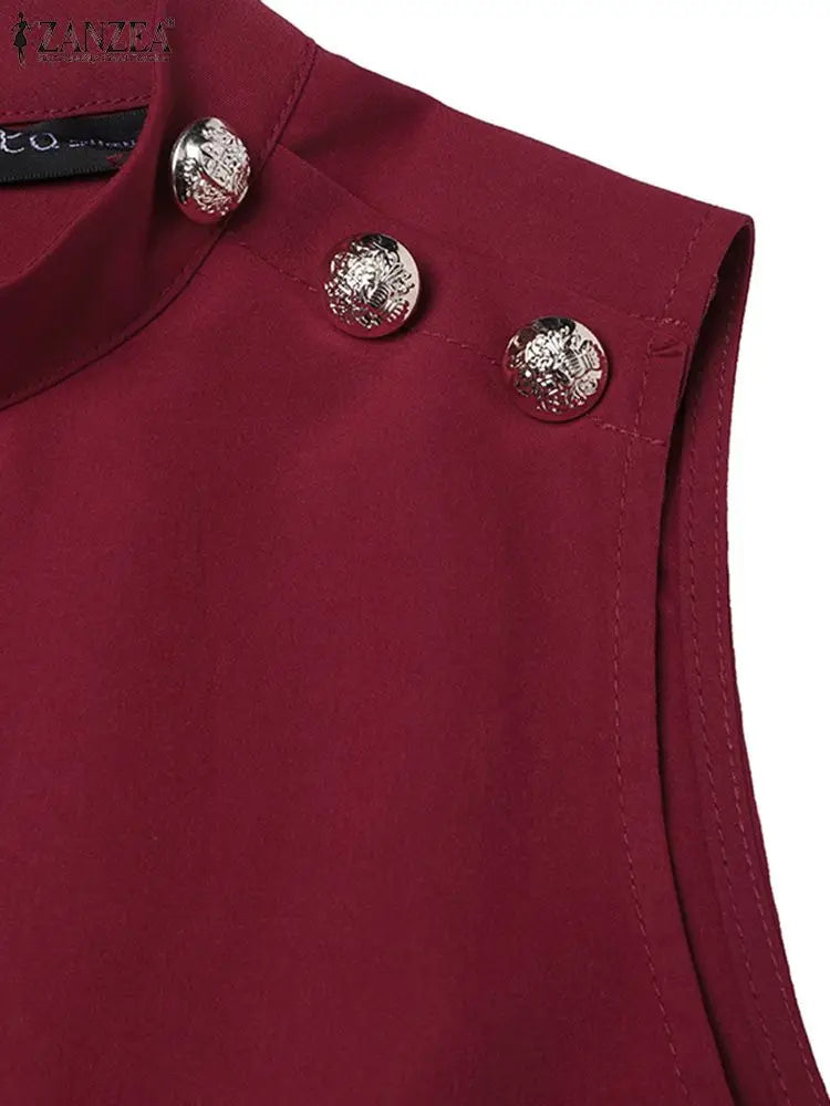 2024 ZANZEA Office OL Sundress Fashion Summer Dress Women Sleeveless O-Neck Party Vestidos Solid Tanks Robe Elegant Work Dress