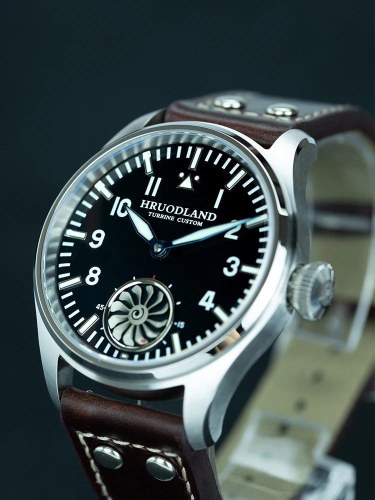 Hruodland F016 Pilot Watch Seagull Movement Mechanical BGW-9 Luminous Sapphire Crystal F016 Turbine 43mm Men Retro Pilot Watch