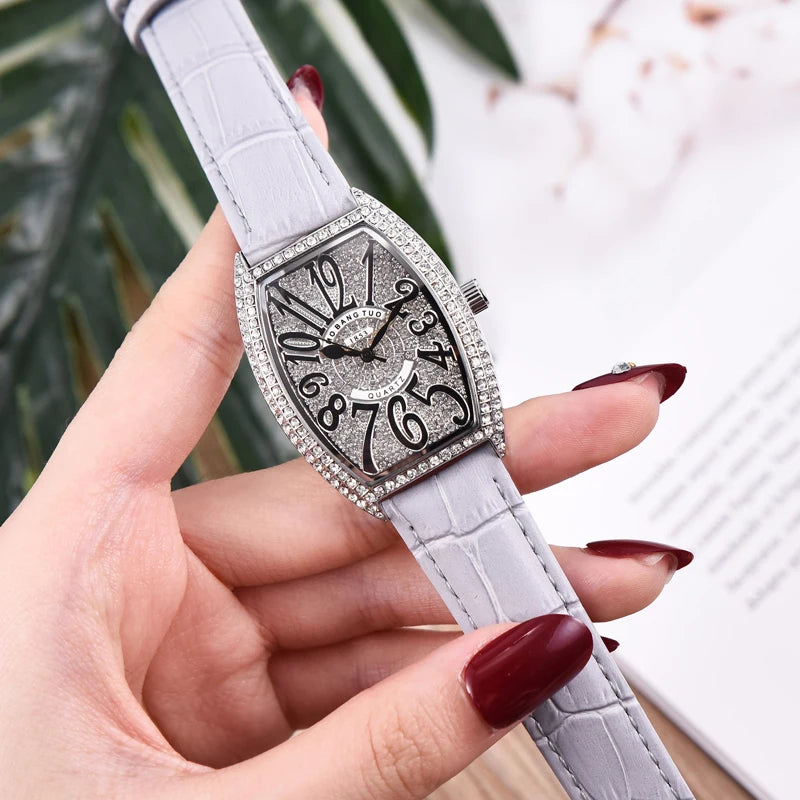 Fashion Unique Design Luxury Diamond Crystal Women Watches Colorful Leather Strap Quartz Girl Ladies Clock Dress Wristwatch