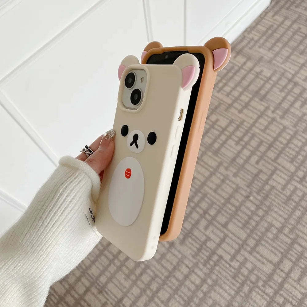 Fashion Cute 3D Cartoon Rilakkuma Bear Soft Silicone Phone Case Back Cover for iPhone 11 12 13 14 15 16 Pro Max