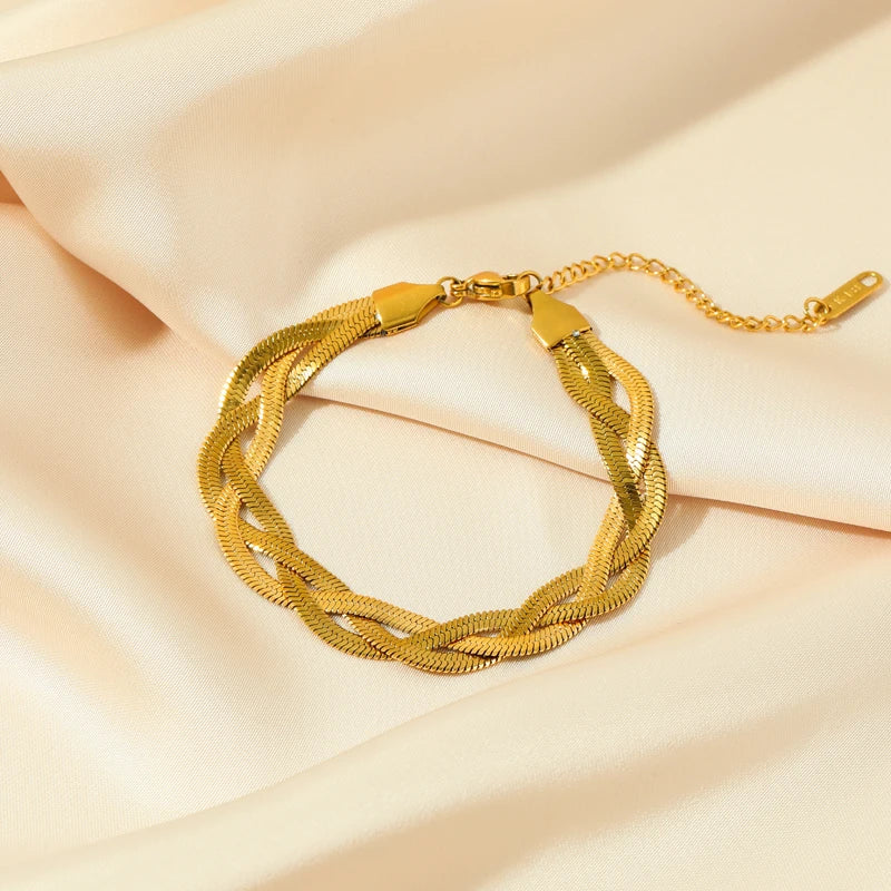 EILIECK 316L Stainless Steel Gold Color 3 Chains Crossing Necklace Bracelet for Women Fashion Waterproof Chain Jewelry Set Gift