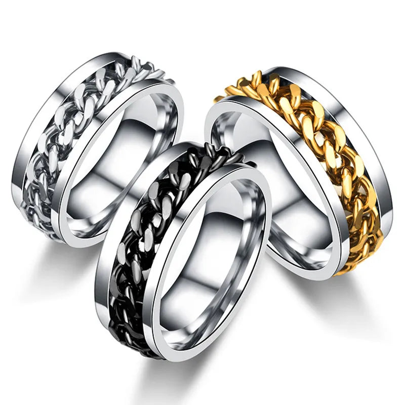Titanium Steel Rotatable Chain Fidget Joint Ring Jewelry Anillos De Hombres
