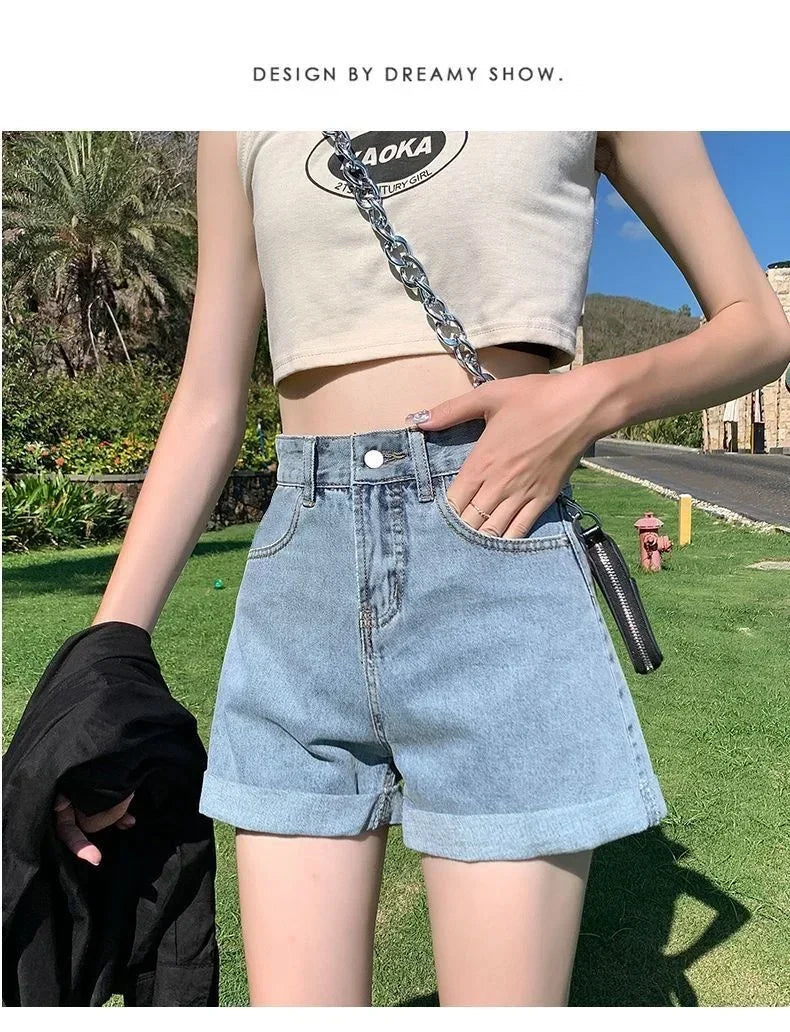 Shorts Women Black Gray Denim Shorts For Women Summer High Waist  Loose Ropa Mujer