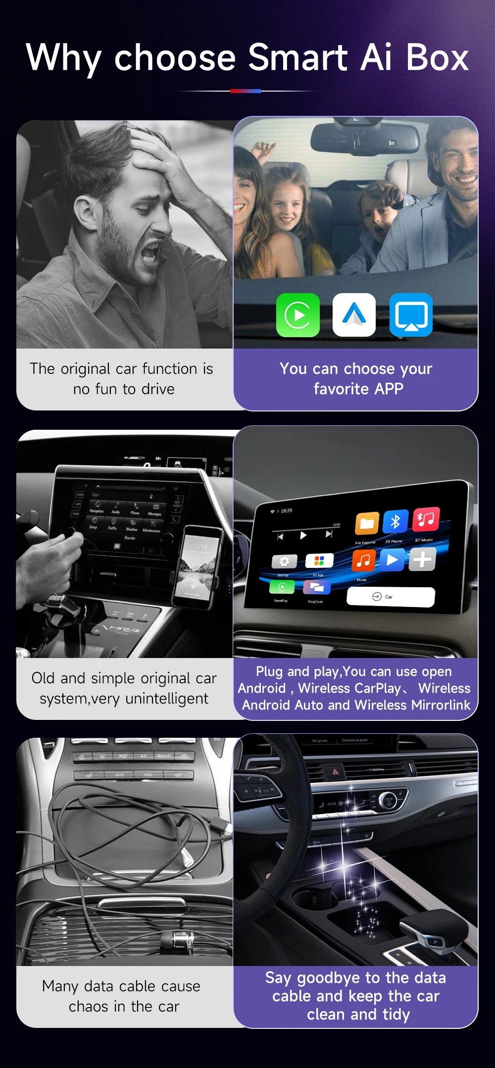 2024 HEYINCAR CarPlay Smart Ai Box Android Wireless CarPlay Android Auto Adapter For Netflix For YouTube car intelligent systems