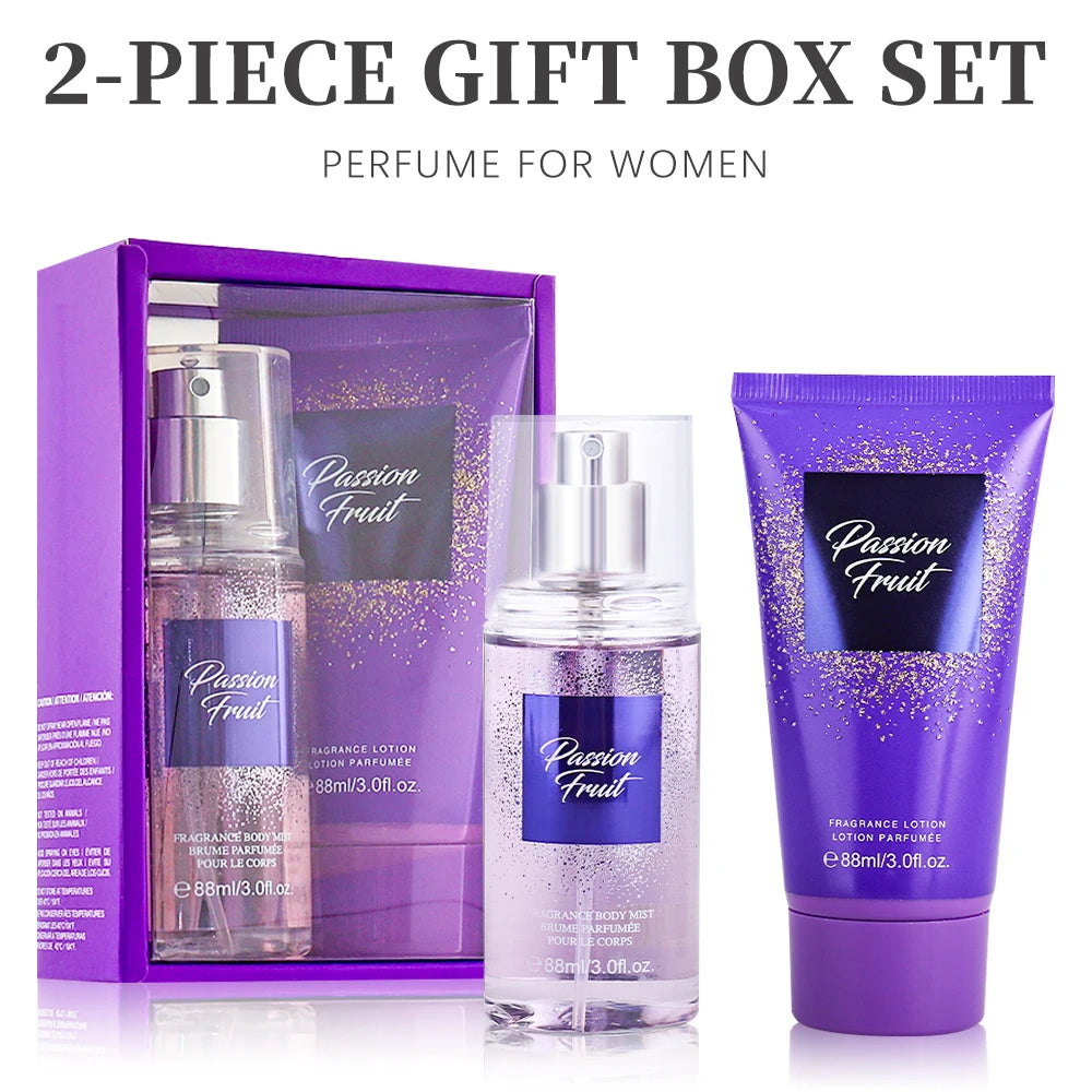 Women's Fragrance Sets 3fl.oz Body Mist and 3fl.oz Body Lotion 2 Pcs PASSION FRUIT Body Mist & Lotion Gift for Women Long