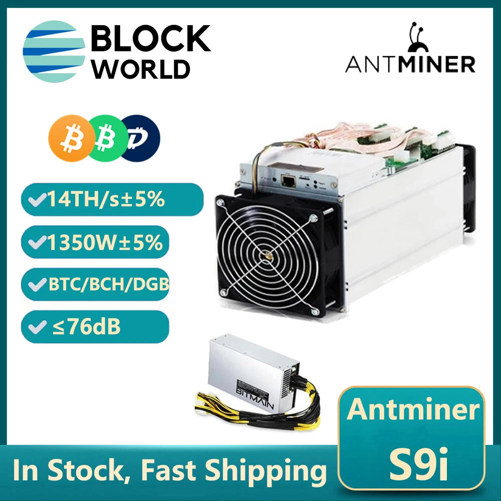 Antminer S9i 14Th/s with Bitmain PSU Bitmain S9i 14T Bitcoin Miner 1350W BTC ASIC Miner BTC BCH Mining Machine Than S9 S9j 13.5T