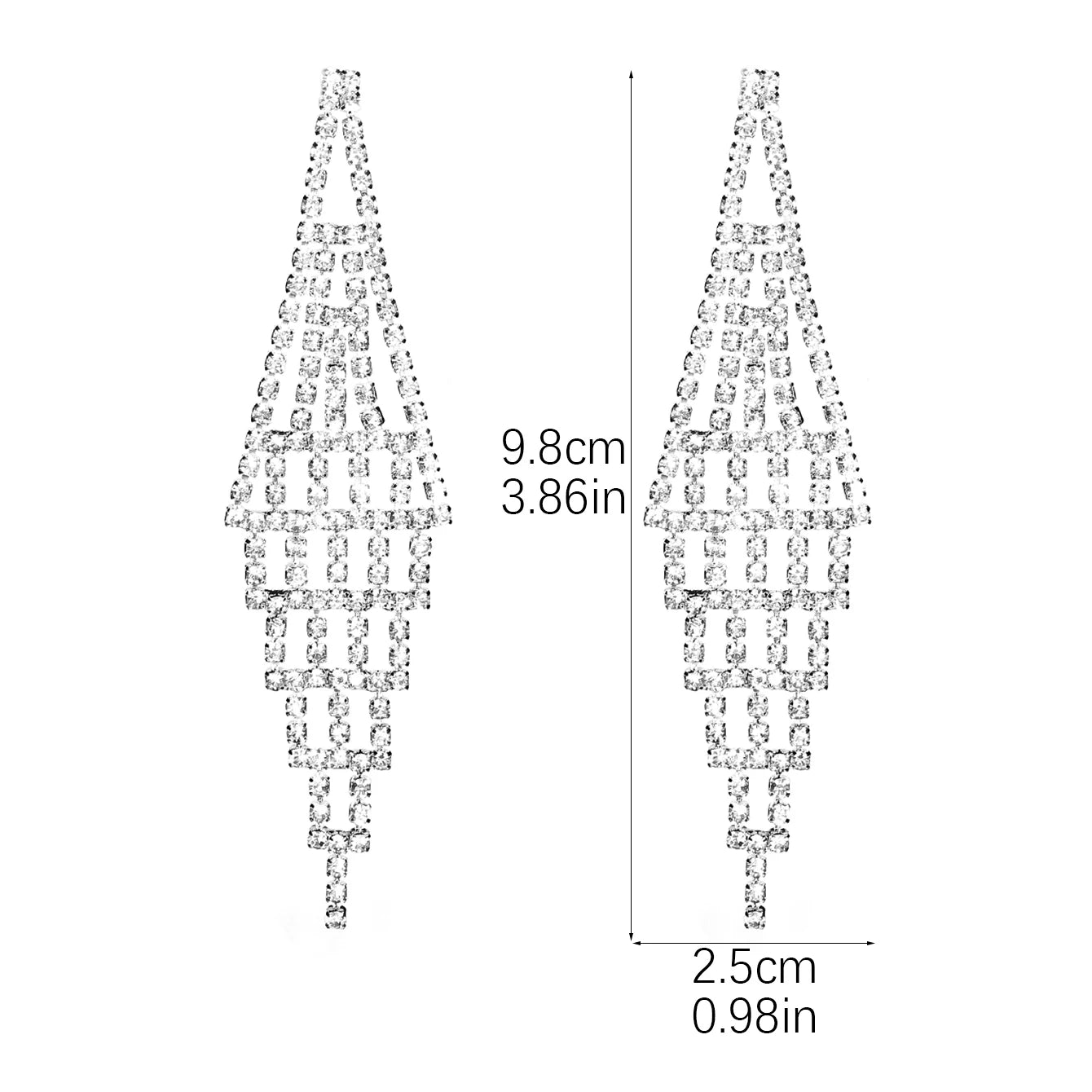 Shiny Multicolored Crystal Long Drop Earrings For Women Brides Classic Geometry Square Dangle Earring Wedding Party Jewelry Gift