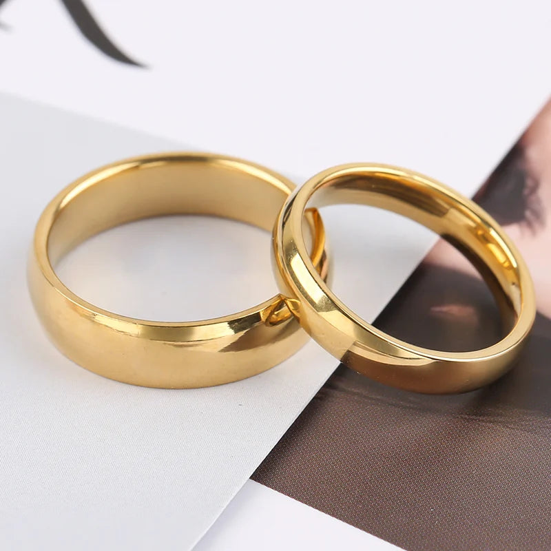 High Quality Simple Stainless Steel Gold Color Rings for Men Women Exclusive Couple Wedding Ring Wholesale Fashion Jewelry