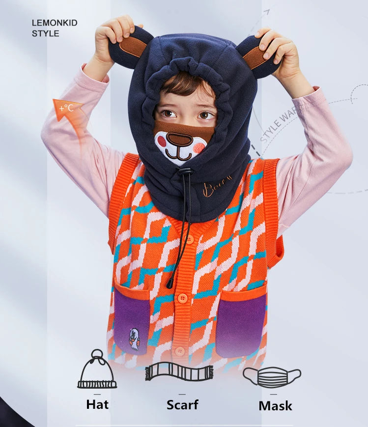 Lemonkid Kids Cartoon Animal Masked Hat Children Autumn Winter Warm Caps Child Girls Beanie Hats Boys Cycling Windproof Cap