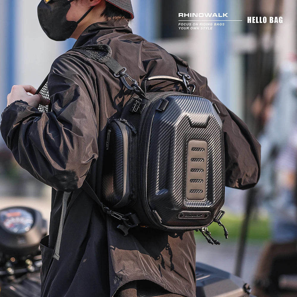 Rhinowalk Motorcycle Rear Seat Bag 12L-18L Expandable Motor Hard Shell Backpack Outdoor Motocross Trunk Tail Bag Pannier Luggage