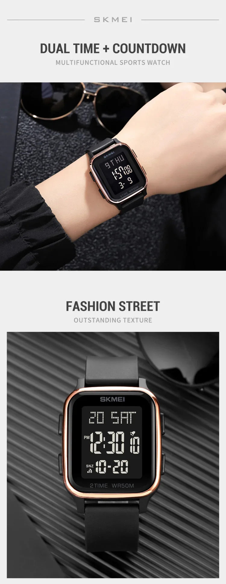 SKMEI 1858 Sports Watch for Men Waterproof Countdown Electronic LED Display Digital Wristwatches Mens Clock Reloj Hombre 1859