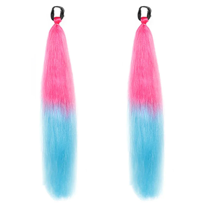2PCS 24Inch Synthetic Long Straight Ponytail with Elastic Hair Colorful Braiding Hair Ponytail Hair Extensions Hair Accessories