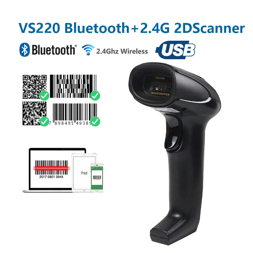 1D/2D  Supermarket Handhel  Barcode Bar  Code Scanner  Reader QR   PDF417 Bluetooth 2.4G Wireless &Wired USB Platform