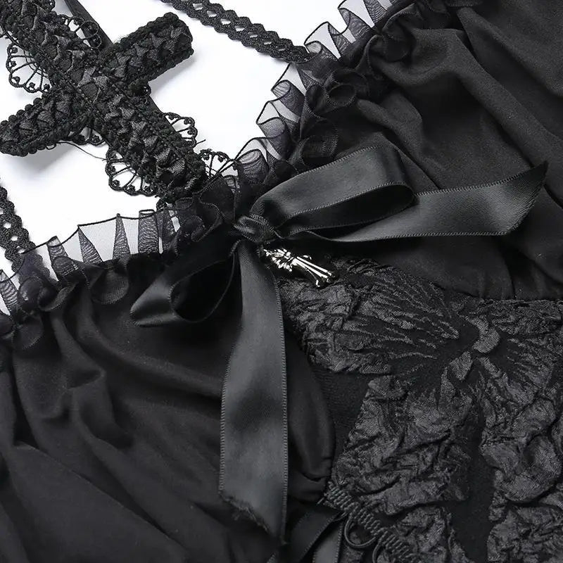 Mall Gothic Emo Jacquard A-line Dresses Goth dress Elegant Grunge Ruched Bandage Partywear Punk Black Women Halloween Club Dress