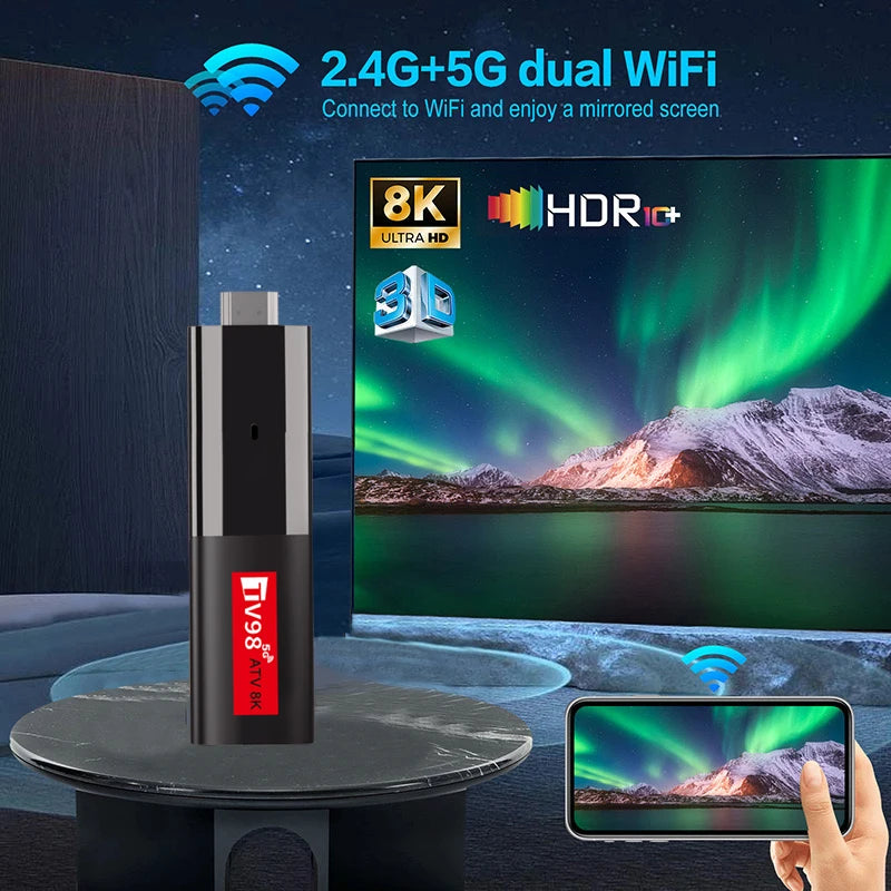 ATV Smart TV Stick Android 14 Support HD 8K Video 4K BT5.0 WiFi 6 Allwinner H618 Quad Core Cortex A53 Voice Remote Smart TV Box