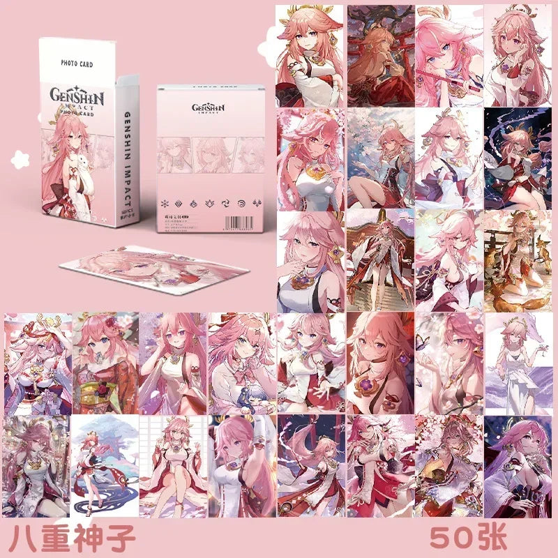 Hot Game Impact 50PCS/Set Decor Laser Lomo Card Photocard HD Double-sided Small Album Photo Card For Fans Collection Postcard