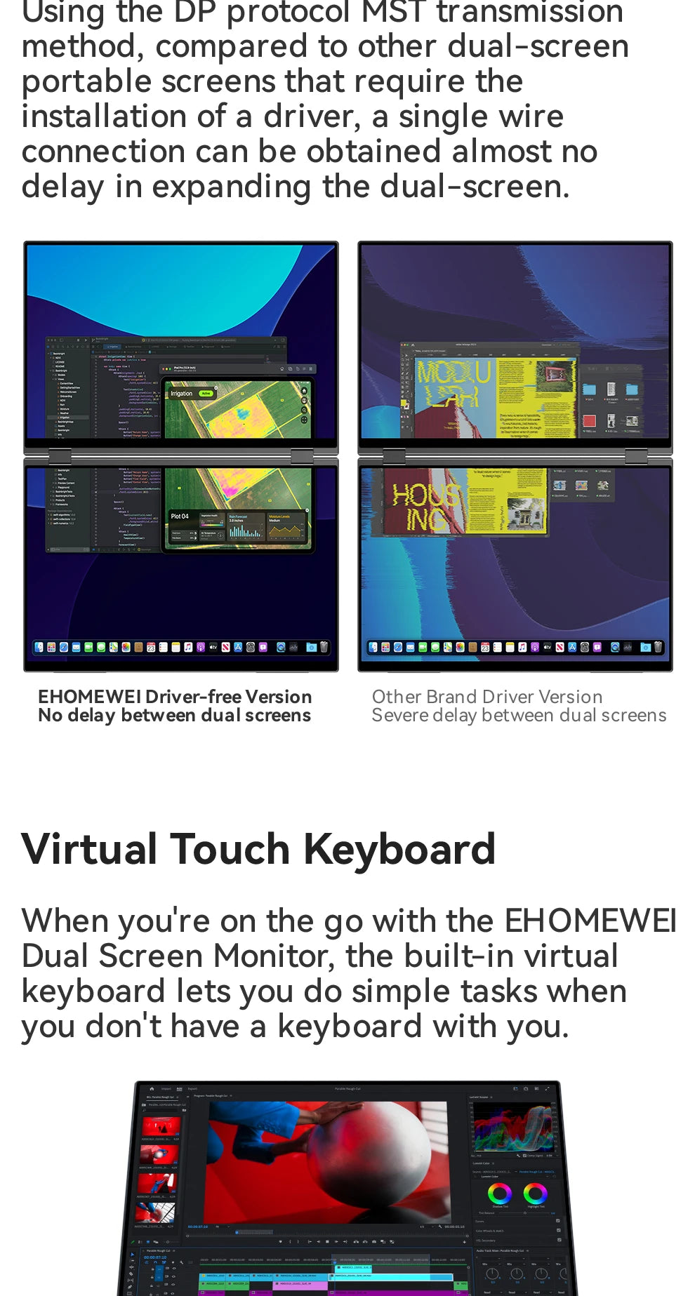 EHOMEWEI Dual Screen Portable Monitor X Series Drive-free Phone-touch FHD 2K 15.6“  16“ For Laptop Windows Macbook