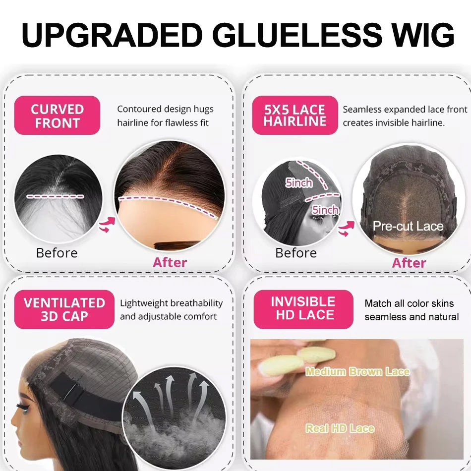 Kinky Straight Human Hair Wigs Ready To Wear 13x4/13x6 HD Lace Front Human Hair Wigs Yaki Frontal Lace Wig 5x5 Lace Closure Wigs