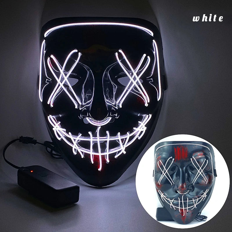 LED Dual Color Glowing Masks Halloween Letter V Horror Mask Role-Playing Carnival Cold Light Mask