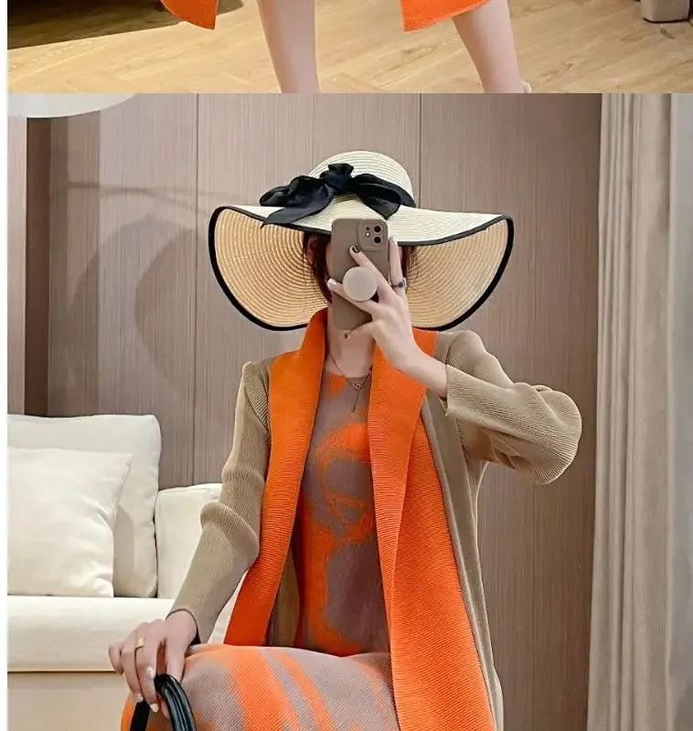 Folded Fake Two Piece Dress 2025 Spring Large Sleeves Round Neck Printed Mom's Dress  Y2k Dress