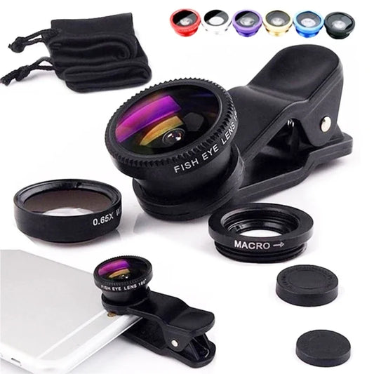 3in1 Fisheye Wide Angle Micro Camera Lens for iPhone Xiaomi Redmi 3in1 Zoom Fish Eye Len on Smartphone Lenses with Phone Clip