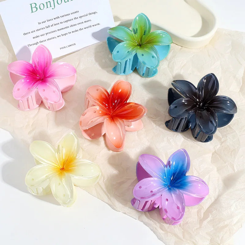 Gradient Large Flower Acrylic Hair Clip for Women Sweet Hairpins Hair Claws Crab Clamp Barrettes Hawaiian Hair Accessories