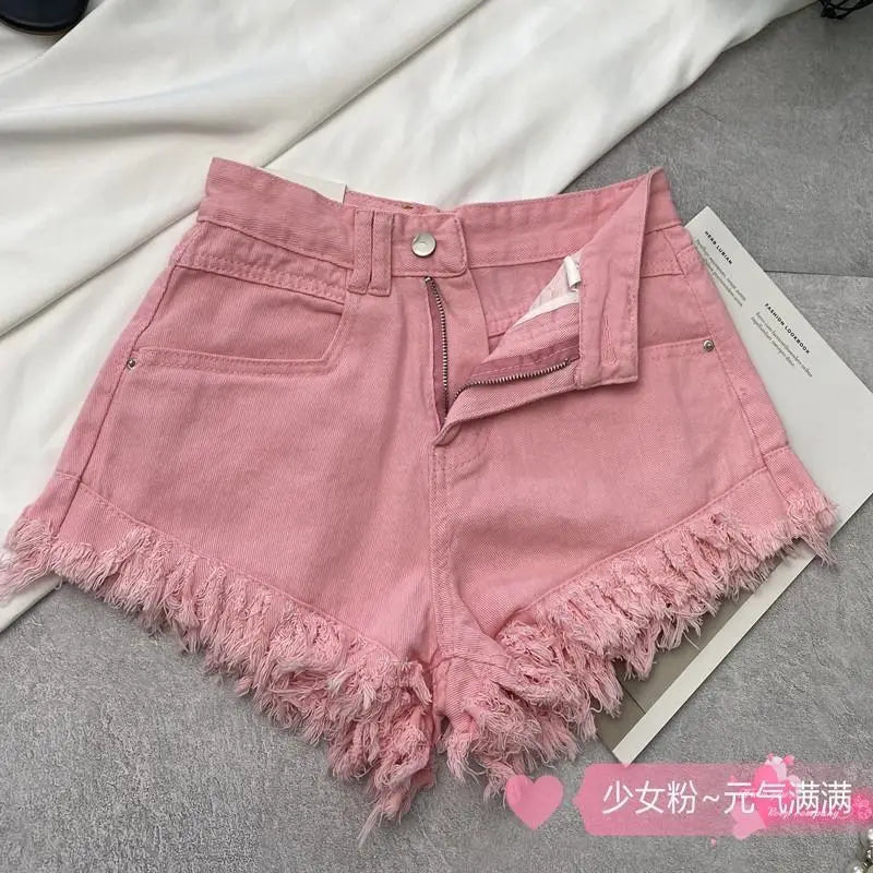 2024 High-waisted Slim Tassel White Denim Raw Shorts Summer 2024 Hot Girl Design New Womens Jean Shorts Шорти
