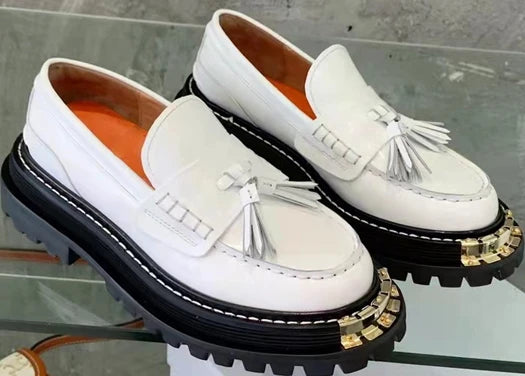 IOO Single Shoes 2025 Spring Winter Brand S Hundreds of Big Gold Teeth Tasseled Louboutins Mary Jane