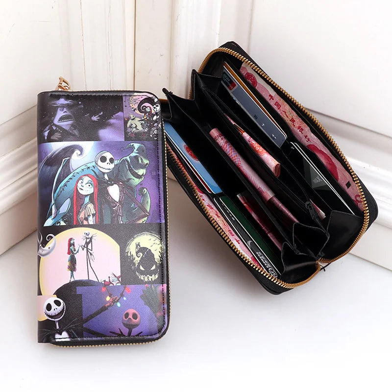 Disney Jack Skellington Wallets For Women Long Slim Credit Card Holder Coin Purse Zip Clutch Handbag Wallet For Girls Ladies