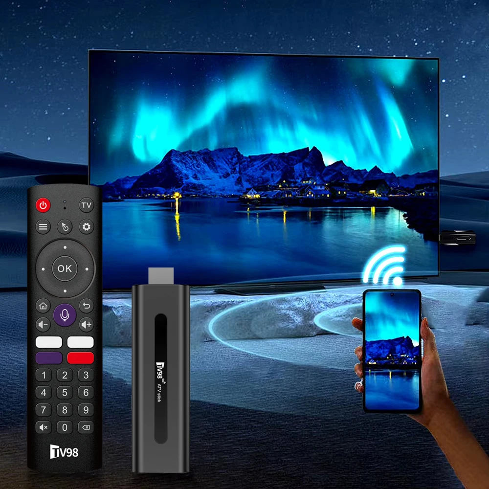 TV98 8K ATV Smart TV Stick BT5.0 Android 14 ATV Allwinner H618 2.4G 5G Wifi Support OTA 4K Player 2GB 16GB Voice remote TV Box