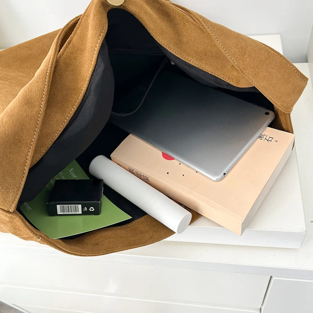 Women Large Capacity Shoulder Bag Stylish Tweed Fabric Trendy Bag Fashion All-Match Bag for Daily Solid Color Handbag