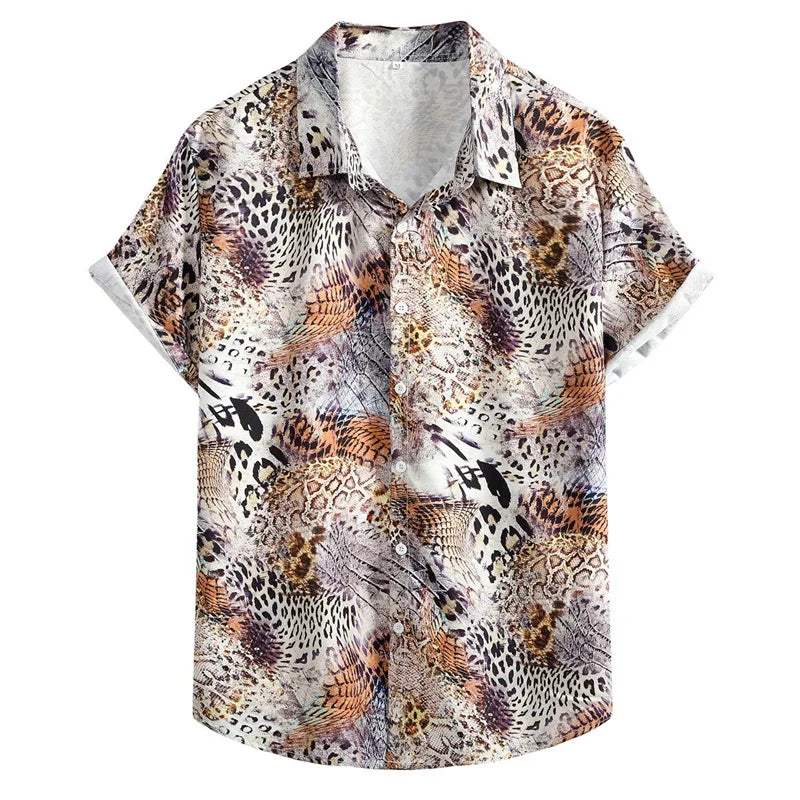 Colorful Tiger Leopard Shirts Casual 3d Print Tropical Floral Hawaiian Shirt Button Down Short Sleeves Summer Beach Blouse