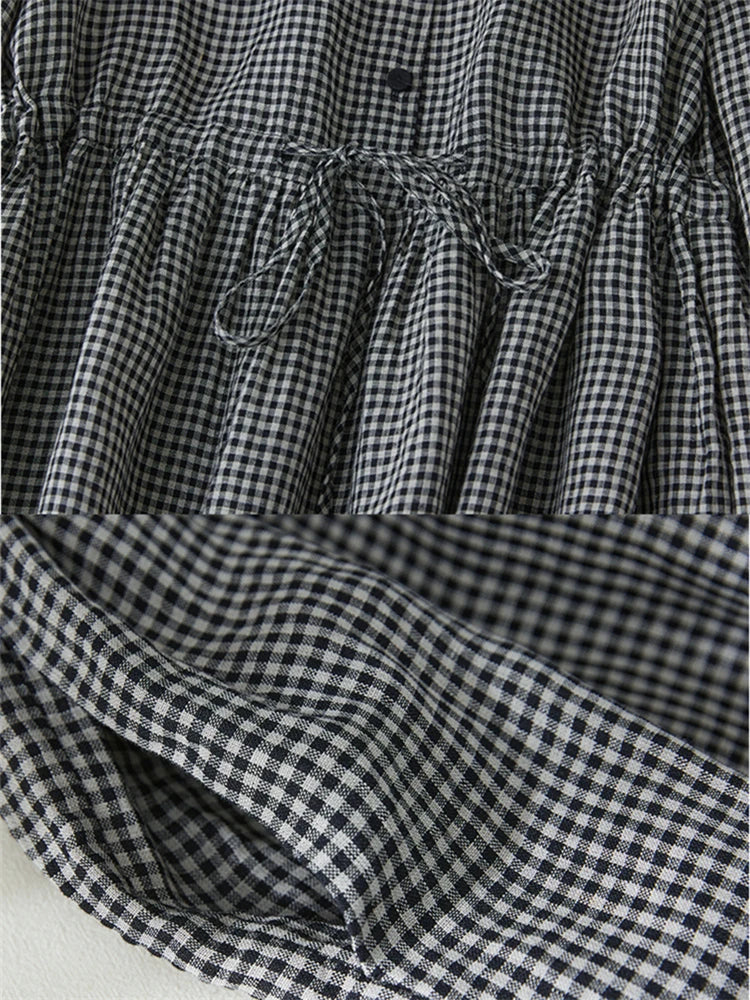 2024 Patchwork Fashion Black White Plaid Autumn Dresses Office Lady Work Dress Japanese Style Women Spring Casual Long Clothing