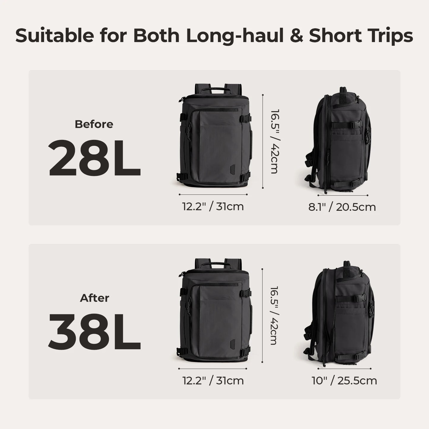 BAGSMART Travel Backpack Large Capacity Vacuum Compression Backpack Women 15.6 in Laptop Bag Waterproof Expand Men's Backpacks
