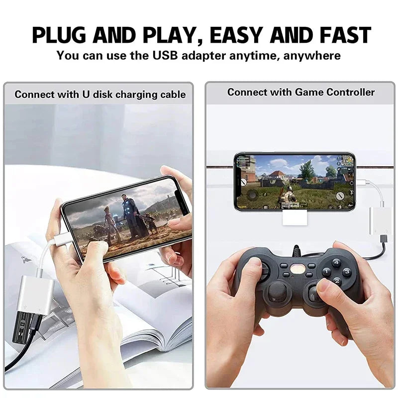 OTG Adapter For iPhone 16 15 14 13 12 Pro Max XR 8 Plus 8 Pin To USB Cable 3.0 Converter For Mouse Keyboard Camera Card Reader