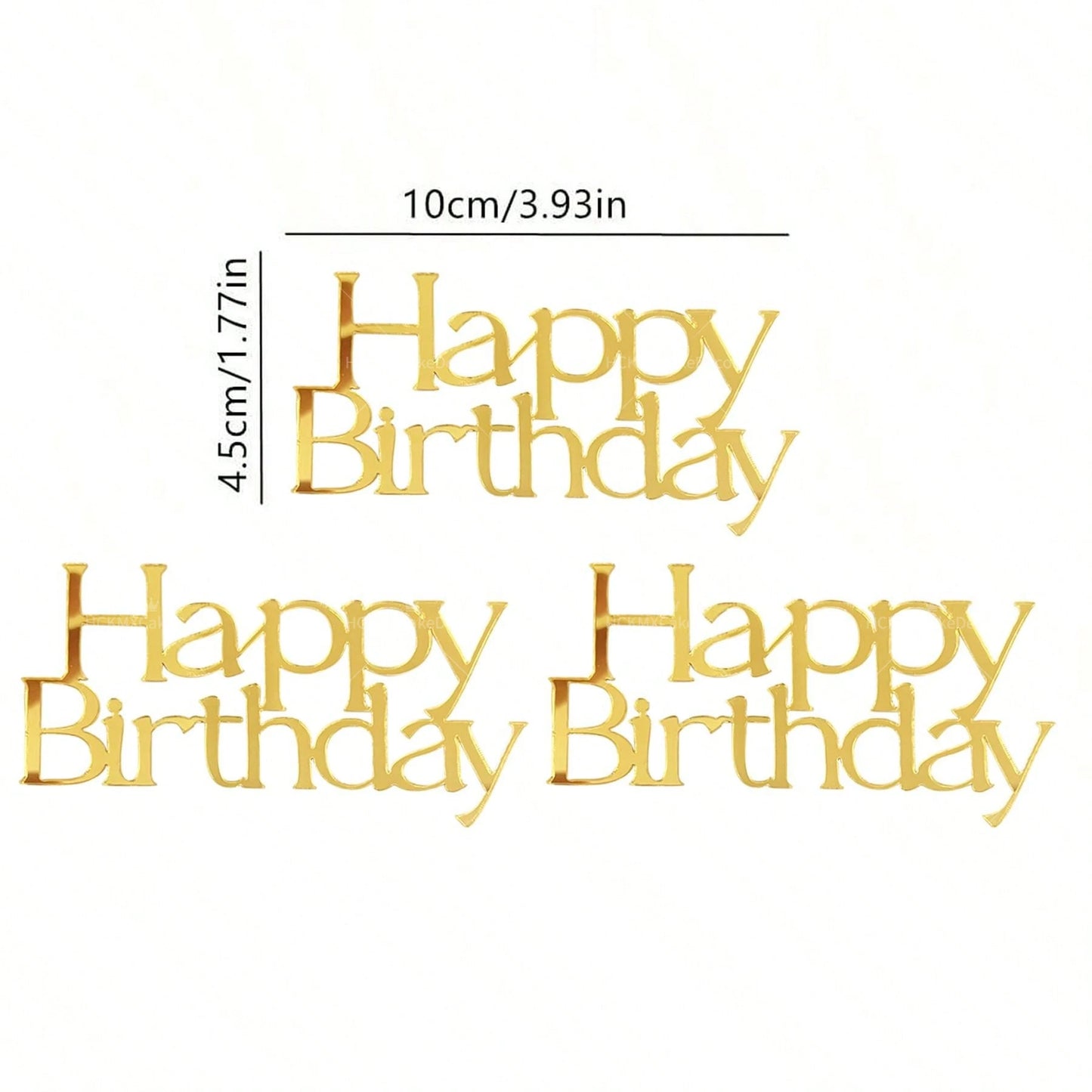 3PCS Happy Birthday Cake Topper Simple Lines Acrylic Gold Silver Black Dessert Toppers for Birthday Party Cake Decorations