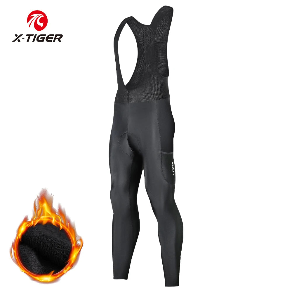 X-TIGER Autumn and winter warm windproof fleece cycling trousers 0-15 degrees bib men's trousers road bike cycling