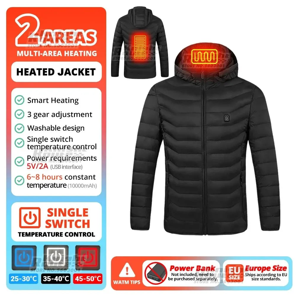 21 Areas Heated Jacket Men Electric Winter Women's Motorcycle Jacket USB Warm Vest Heating Jacket Heated Vest Coat Ski Hiking