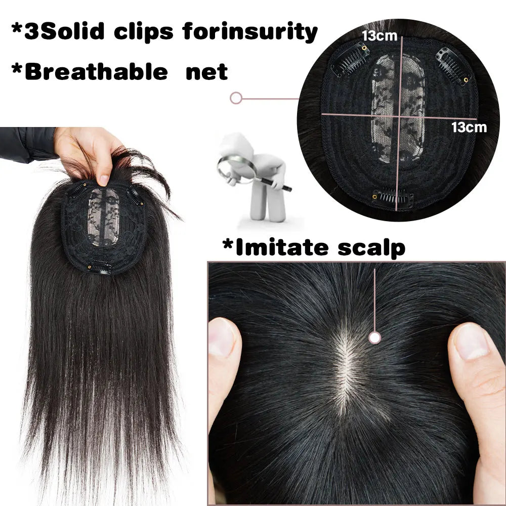 Doreen 13*13cm 8" 12" 16" Topper Hair with Bangs Real Remy Human Hair Toppers for Women With Hair Loss Silk Base with Hair Weft