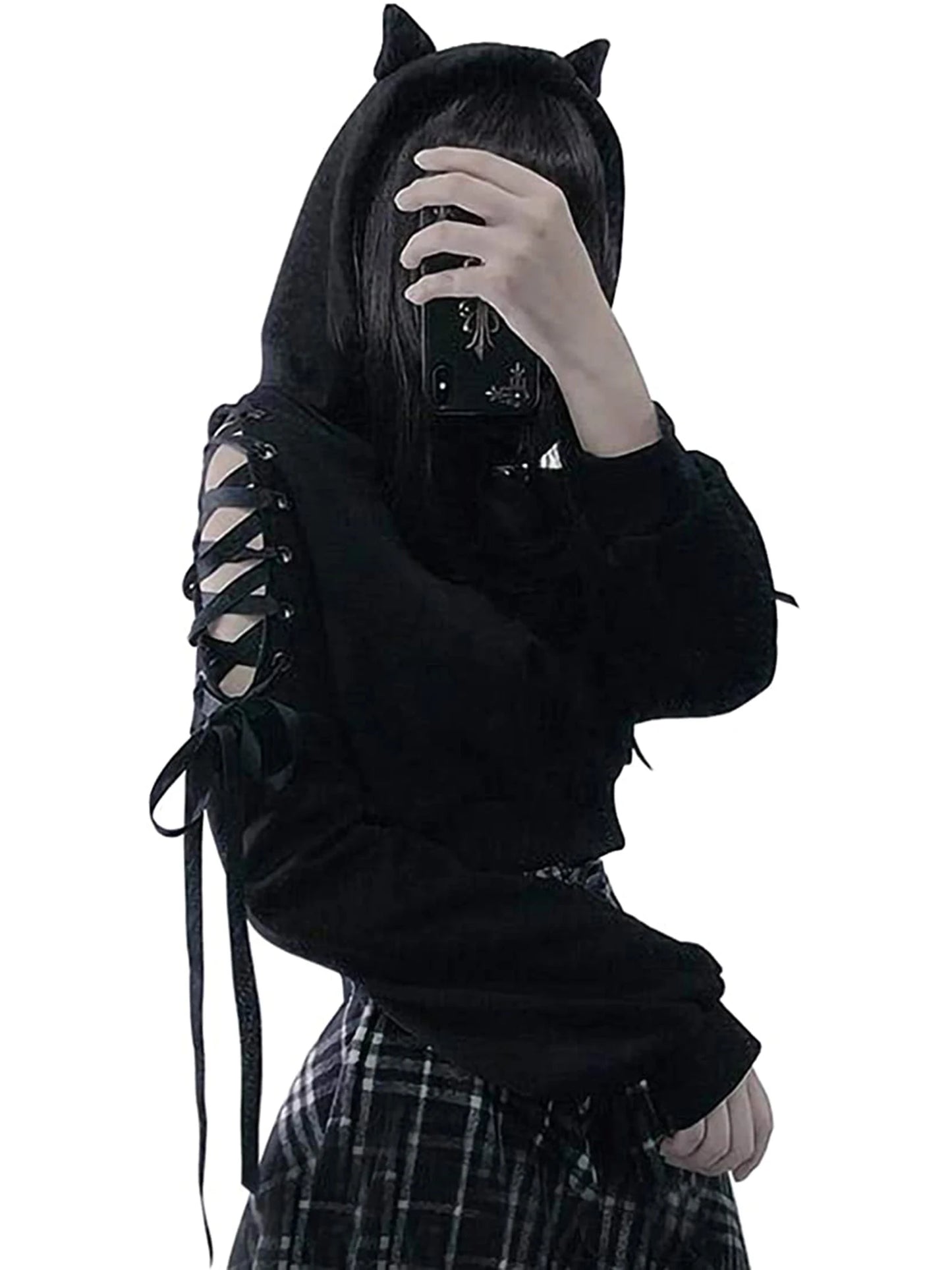 Captivating New Punk Women’s Fashion Printing Sweatshirt Casual Bandage Y2k Long Sleeve Exposed Navel Hooded T-shirt Streetwear