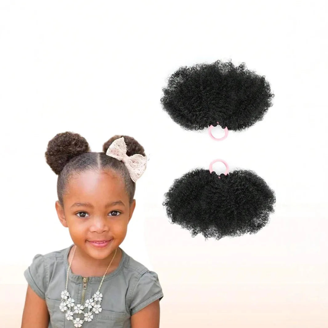 Kids Puff Ponytail Extensions 2Pcs Synthetic Small Afro Kinky Curly Hair Bun For Little Girls Comfortable Lightweight Hairpieces
