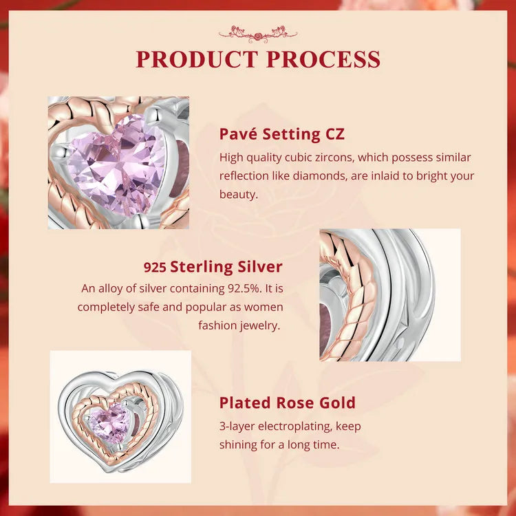 WOSTU 925 Sterling Silver Tree of Life Pendant Plated White Rose Gold Rose Charm Spacer Beads Fit Original Bracelet for Women