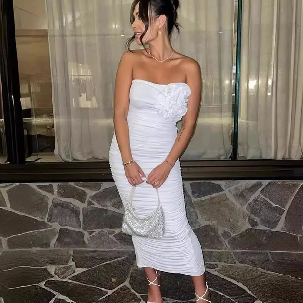 Women's Europe and the United States in the summer hottie busting Slim package hip stereo flowers in the long section dresses