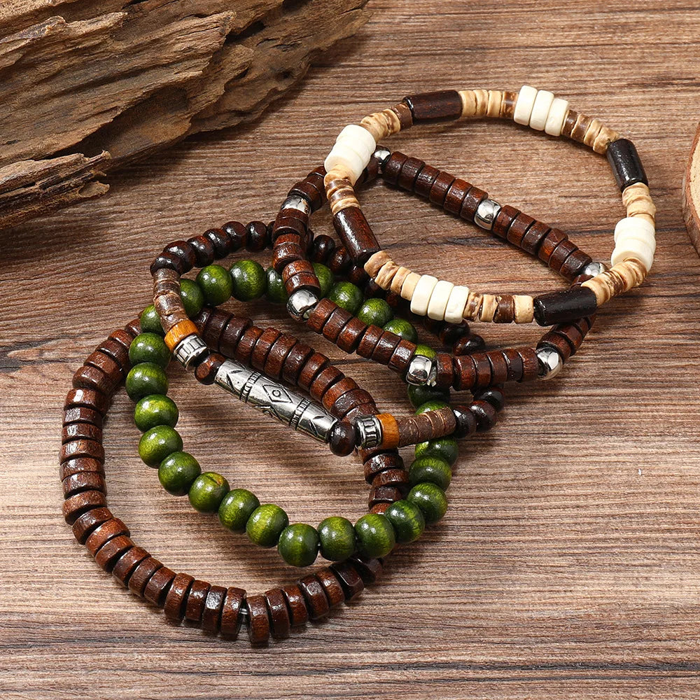 New Vintage Men's Bracelet Shell Coconut Shell Beaded Bracelet Multi Layer Handwoven Wooden Beaded Bracelet Bohemian Accessories