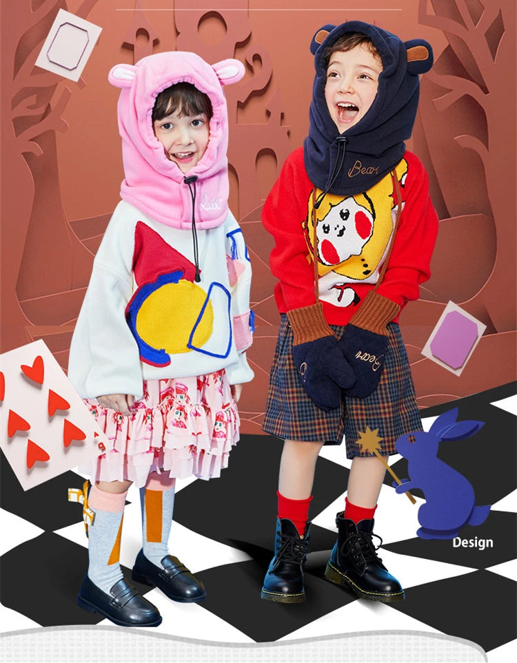 Lemonkid Kids Cartoon Animal Masked Hat Children Autumn Winter Warm Caps Child Girls Beanie Hats Boys Cycling Windproof Cap